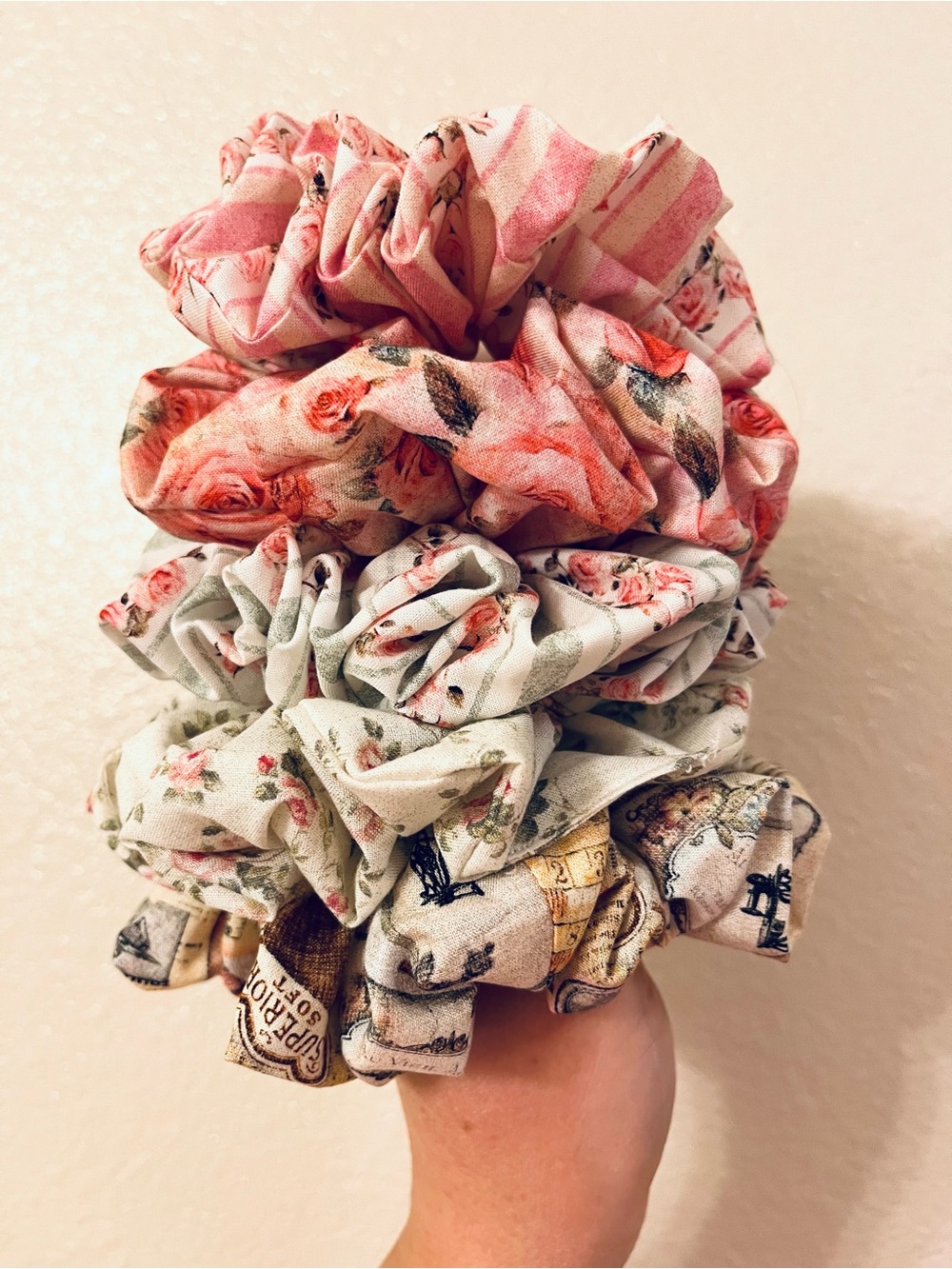 Pink Green Shabby Chic LoveShackFancy Inspired Handmade Scrunchies